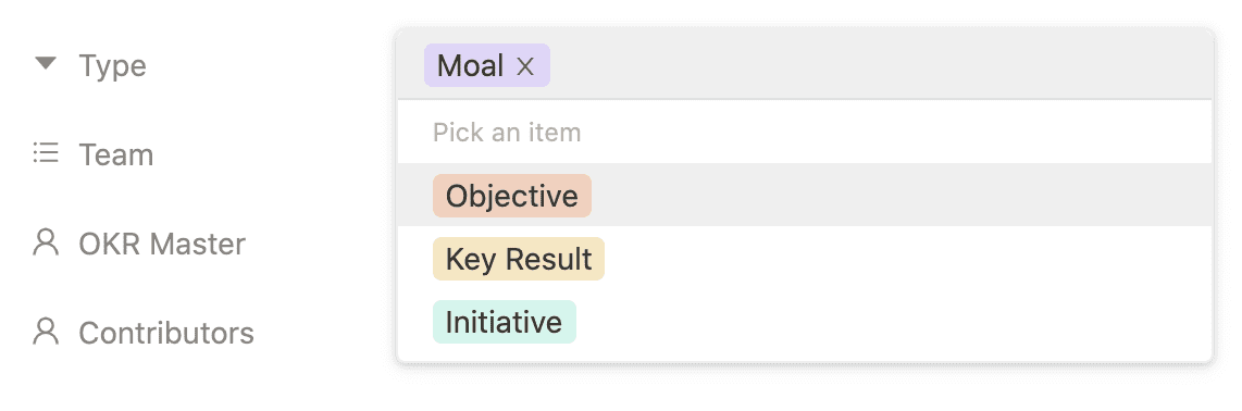 OKR software with Moals and initiatives